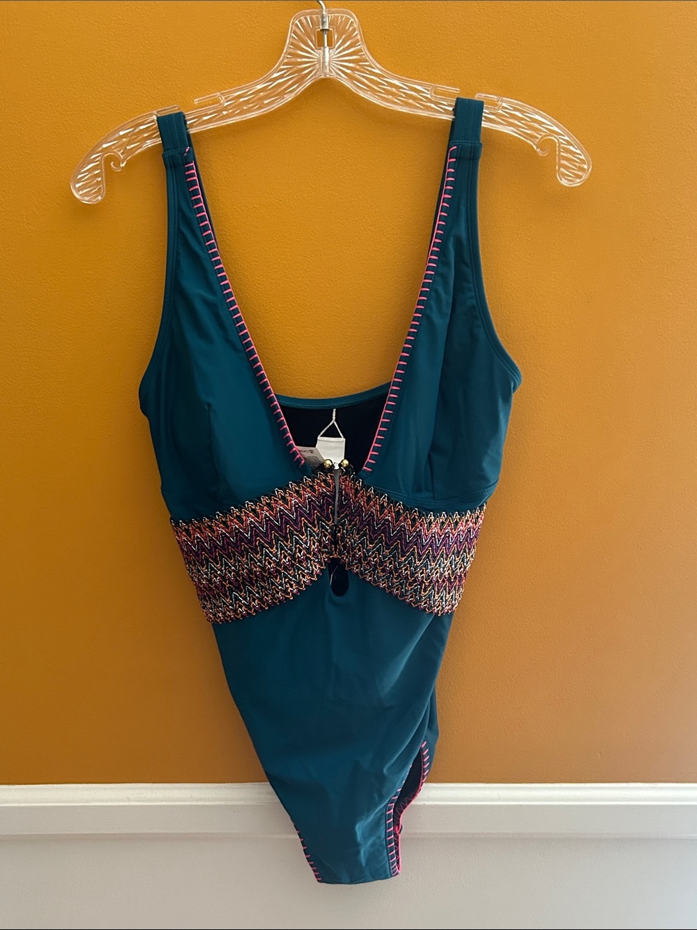 Women’s Dark Teal One Piece Swimsuit with Elastic Waistband